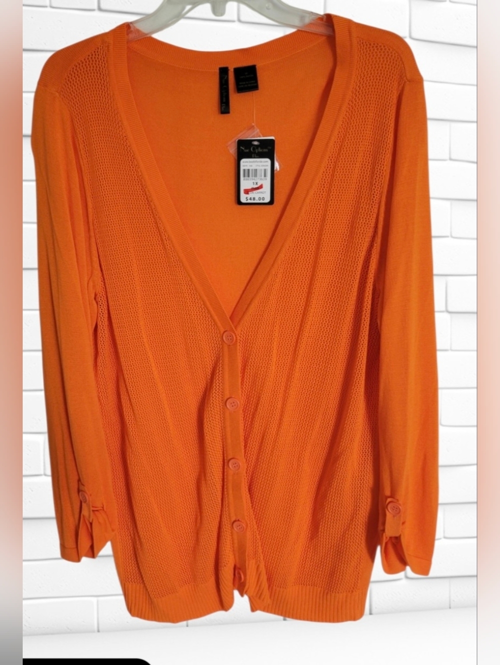 Nue Options Plus Orange V-Neck Button Front Cardigan